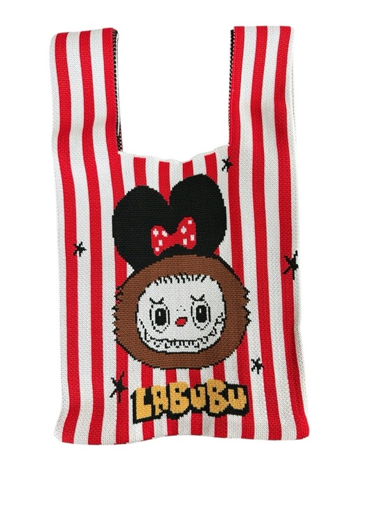 Other - Labubu Knit Mini Tote Bag Red Stripe Graphic Stretch Reusable